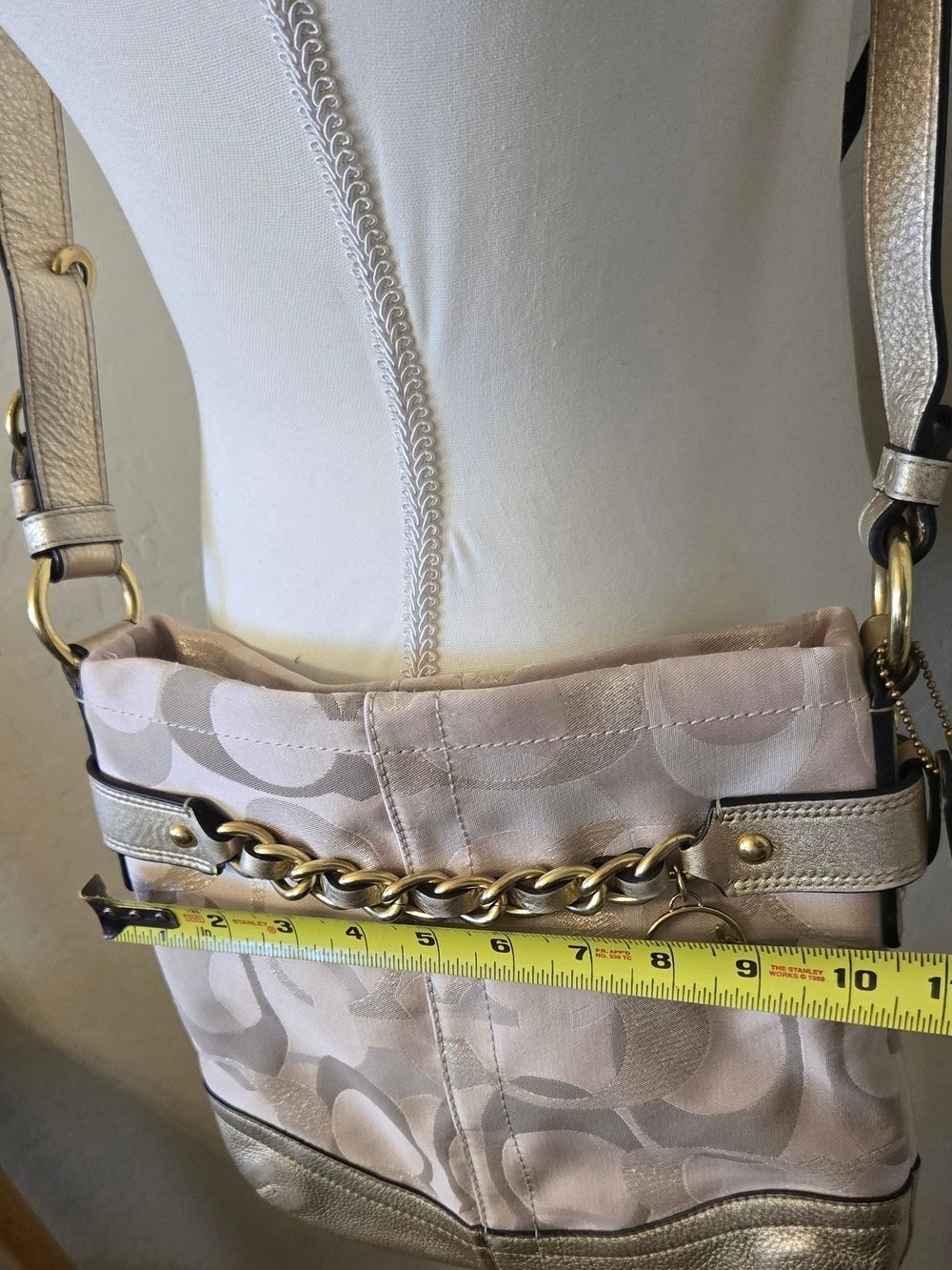 Coach Gold Metallic Signature Chain With Leather Trim Crossbody Bag - Picture 3 of 6